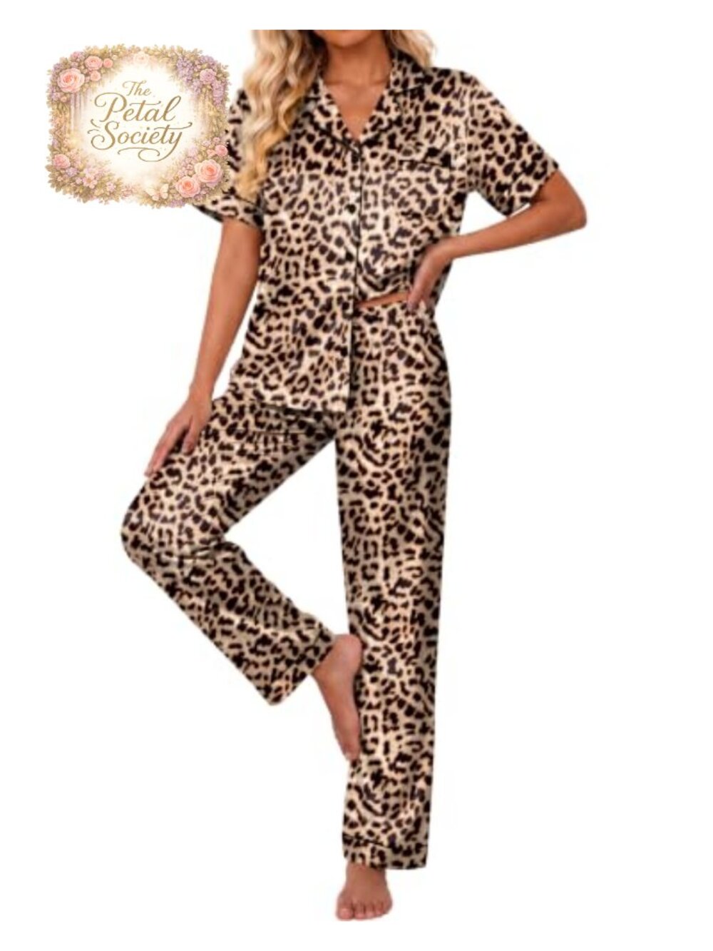 Satin Silk Pajama Set 2 Piece Button Down Short Sleeve Pjs